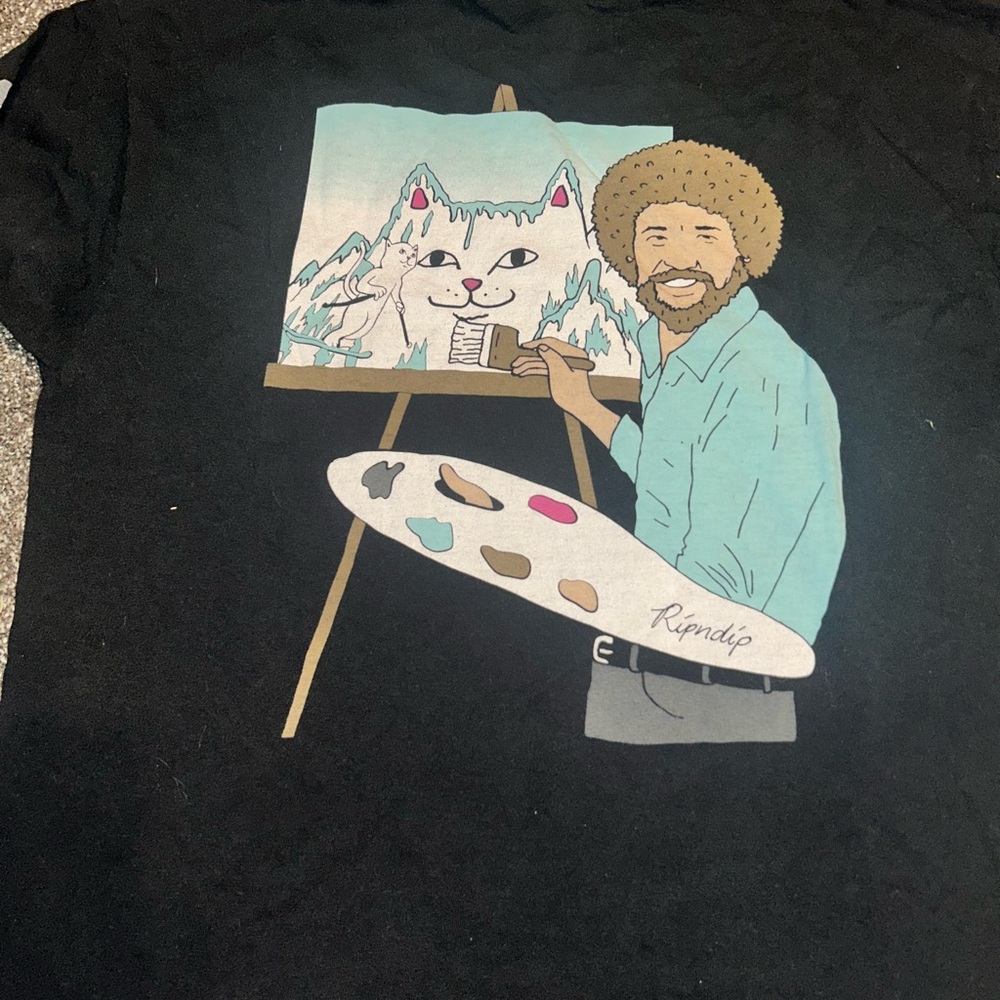 Ripndip Black Tee with Colorful Cat Graphic